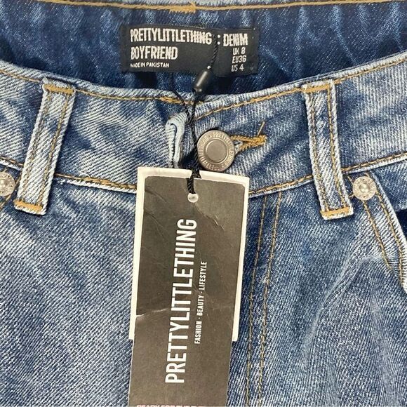 Pretty Little Thing Jeans Women 4 Blue Distress Boyfriend Straight Leg Denim NEW - Picture 16 of 16